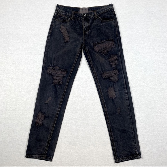 One Teaspoon Awesome Baggies Distressed Relaxed Skinny Ankle Dark Wash Jeans - Picture 4 of 13
